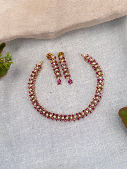 Royal Pearl Stone Short Necklace Set 678 - Mahilas