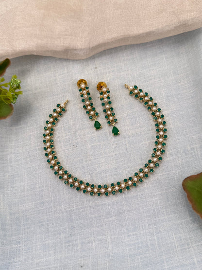 Royal Pearl Stone Short Necklace Set 679 - Mahilas