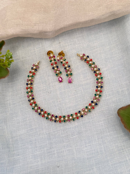 Royal Pearl Stone Short Necklace Set 681 - Mahilas