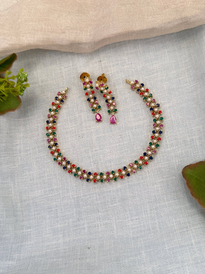 Royal Pearl Stone Short Necklace Set 681 - Mahilas