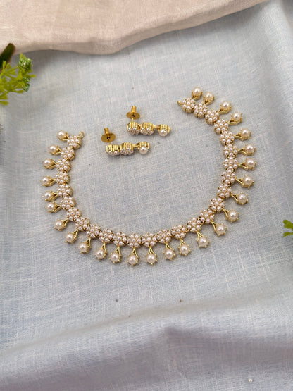 Royal Pearl Stone Short Necklace Set 689 - Mahilas