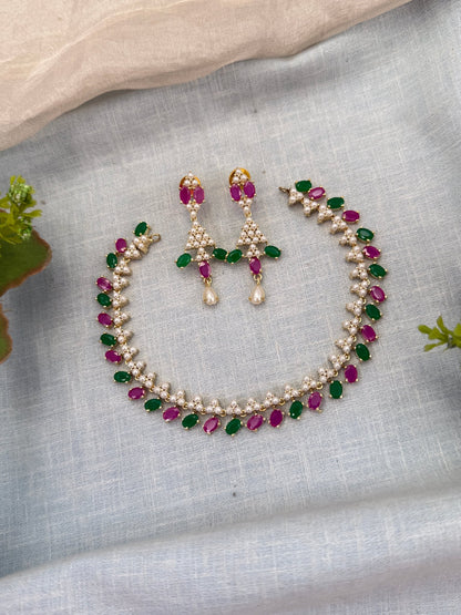 Royal Pearl Stone Short Necklace Set 698 - Mahilas