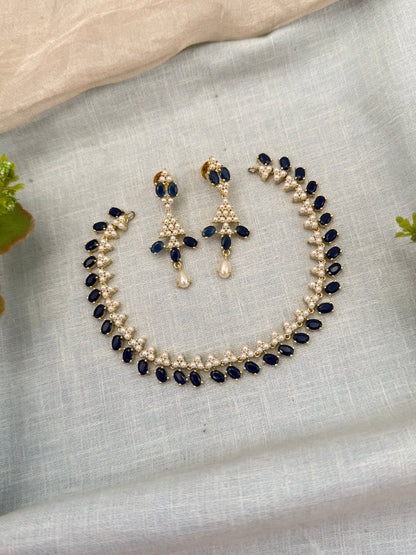 Royal Pearl Stone Short Necklace Set 699 - Mahilas