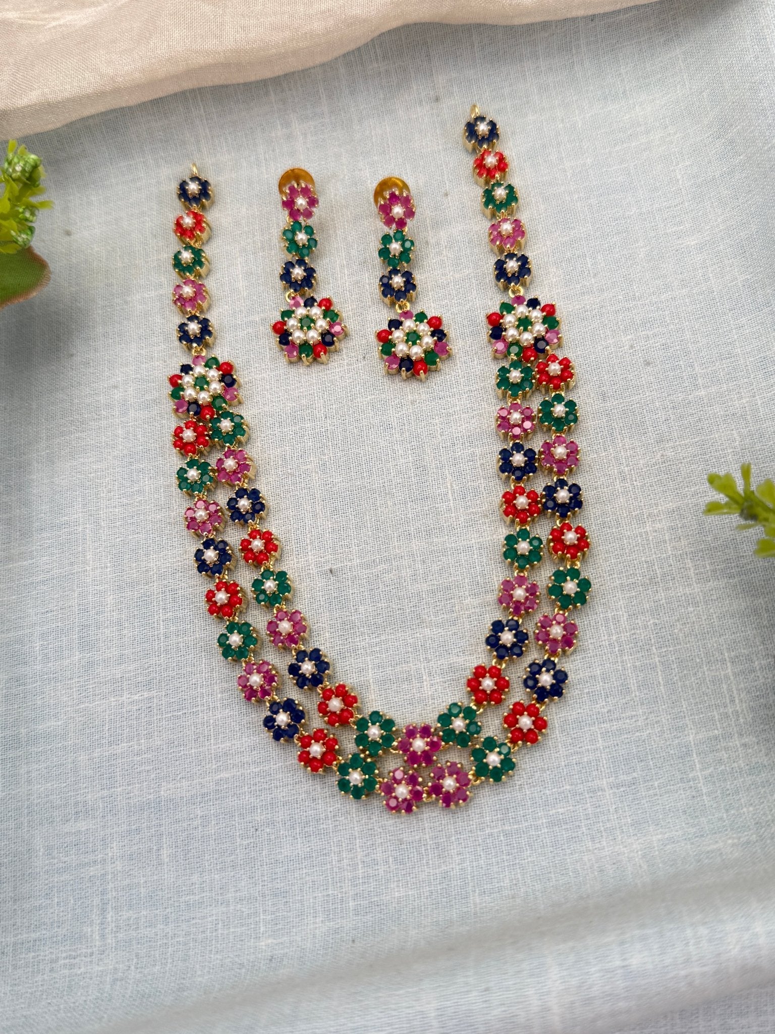 Royal Pearl Stone Short Necklace Set 708 - Mahilas