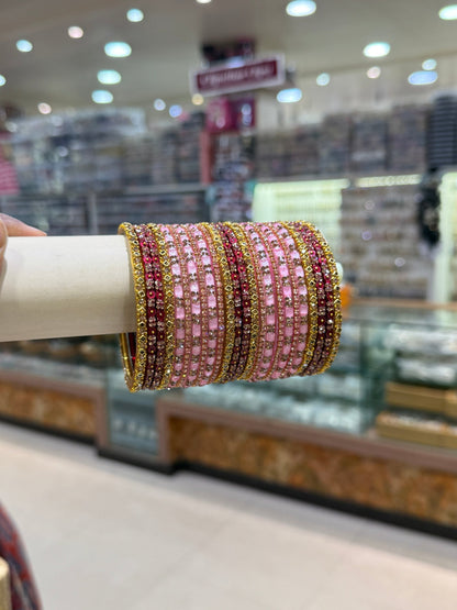 Royal Pink and Strawberry Glass Bangle Set 5270 - Mahilas