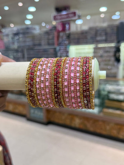 Royal Pink and Strawberry Glass Bangle Set 5270 - Mahilas