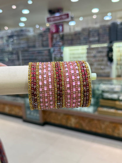 Royal Pink and Strawberry Glass Bangle Set 5270 - Mahilas