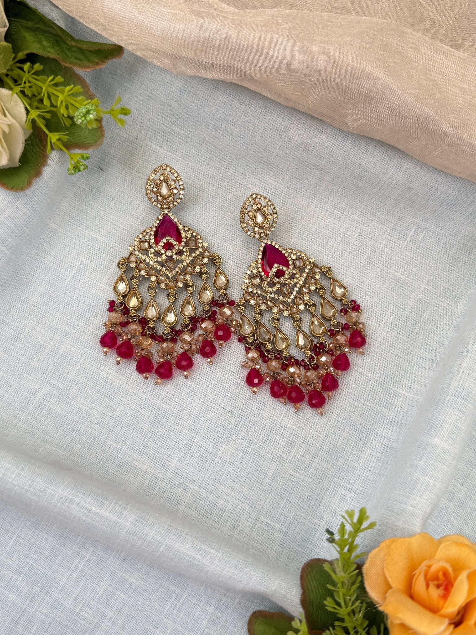 Royal Polki Stone Chandbali Earrings 0191 - Mahilas