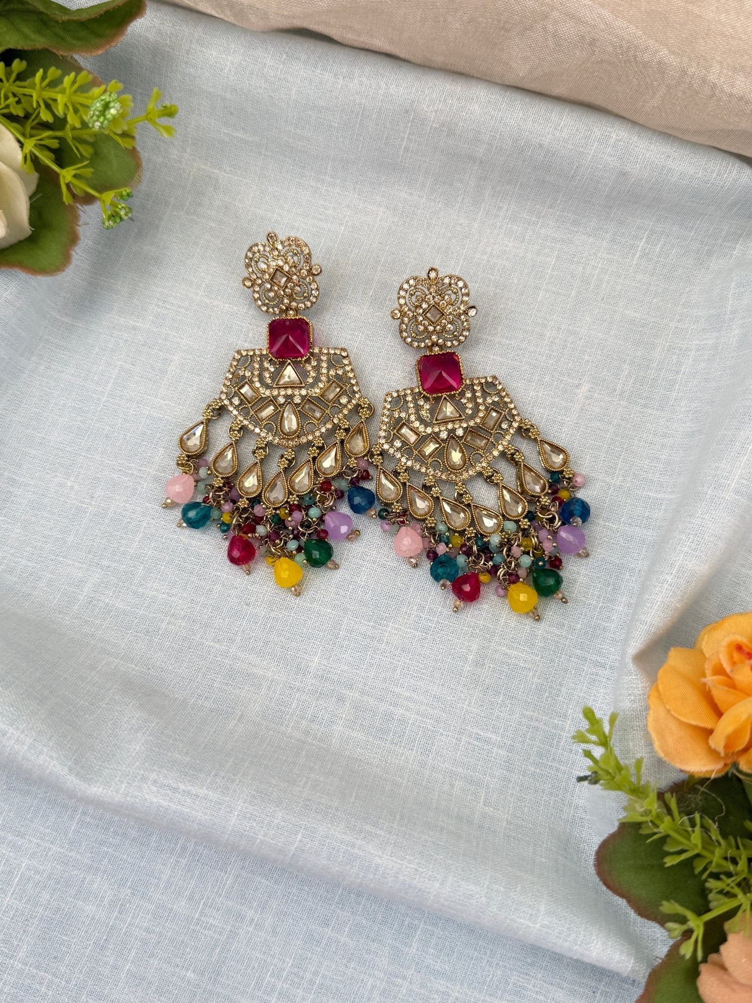 Royal Polki Stone Chandbali Earrings 0196 - Mahilas