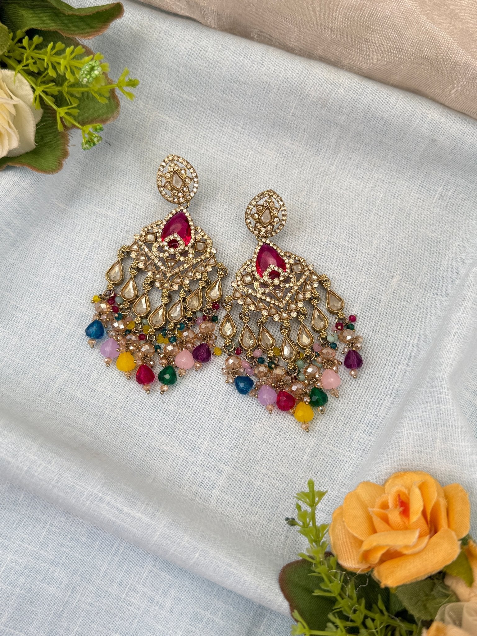 Royal Polki Stone Chandbali Earrings 0199 - Mahilas