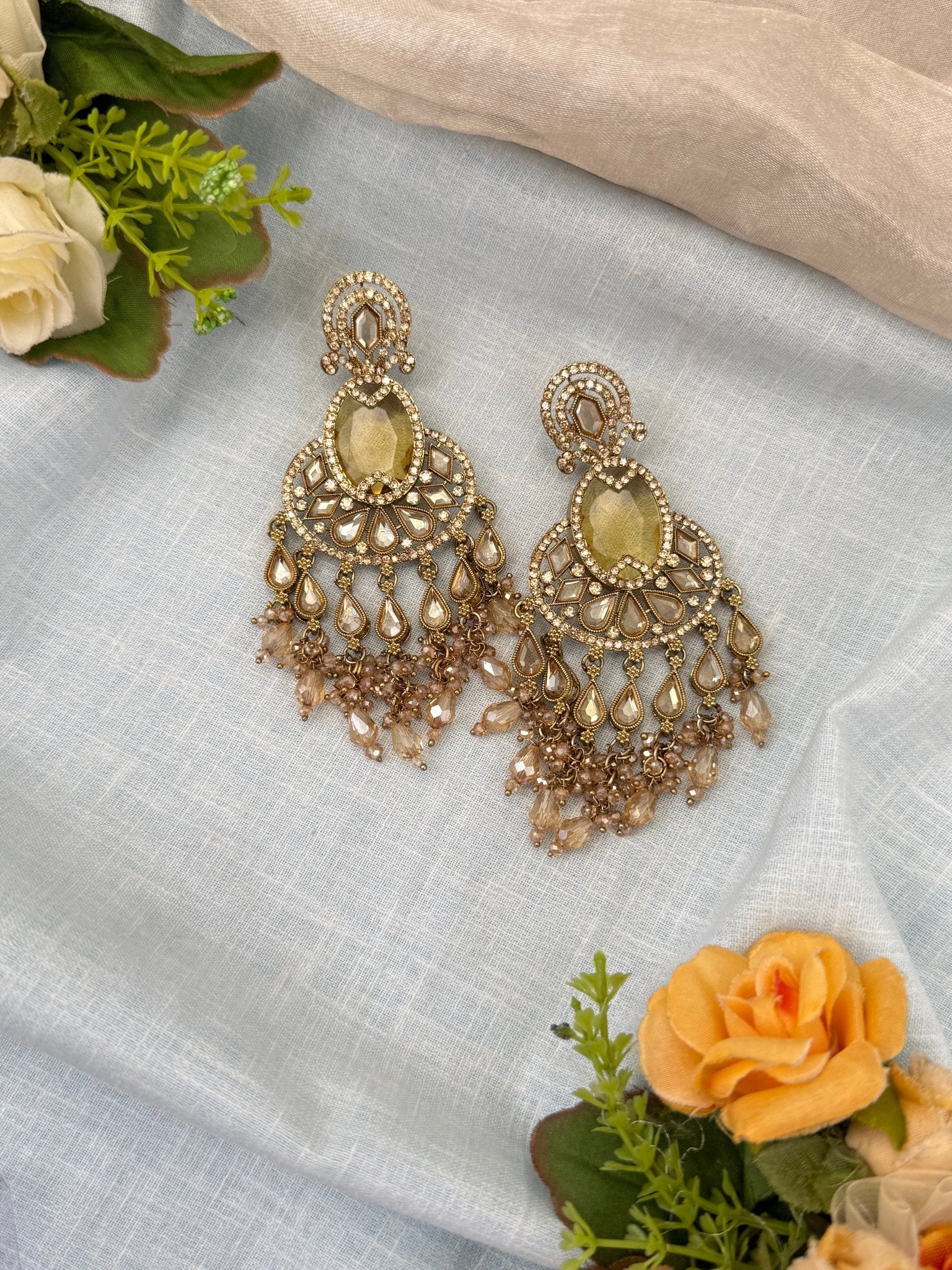 Royal Polki Stone Chandbali Earrings 0200 - Mahilas