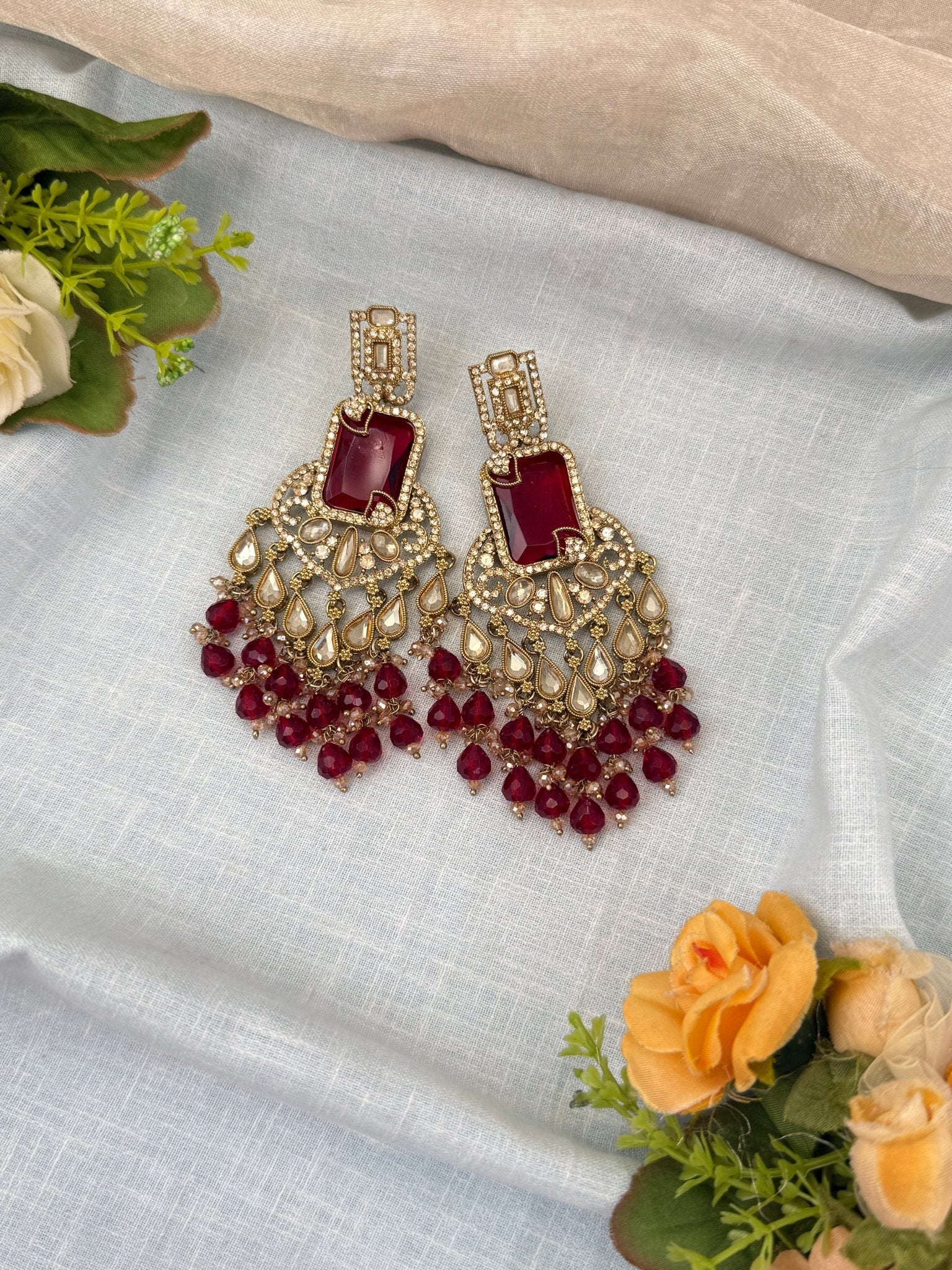 Royal Polki Stone Chandbali Earrings 0206 - Mahilas