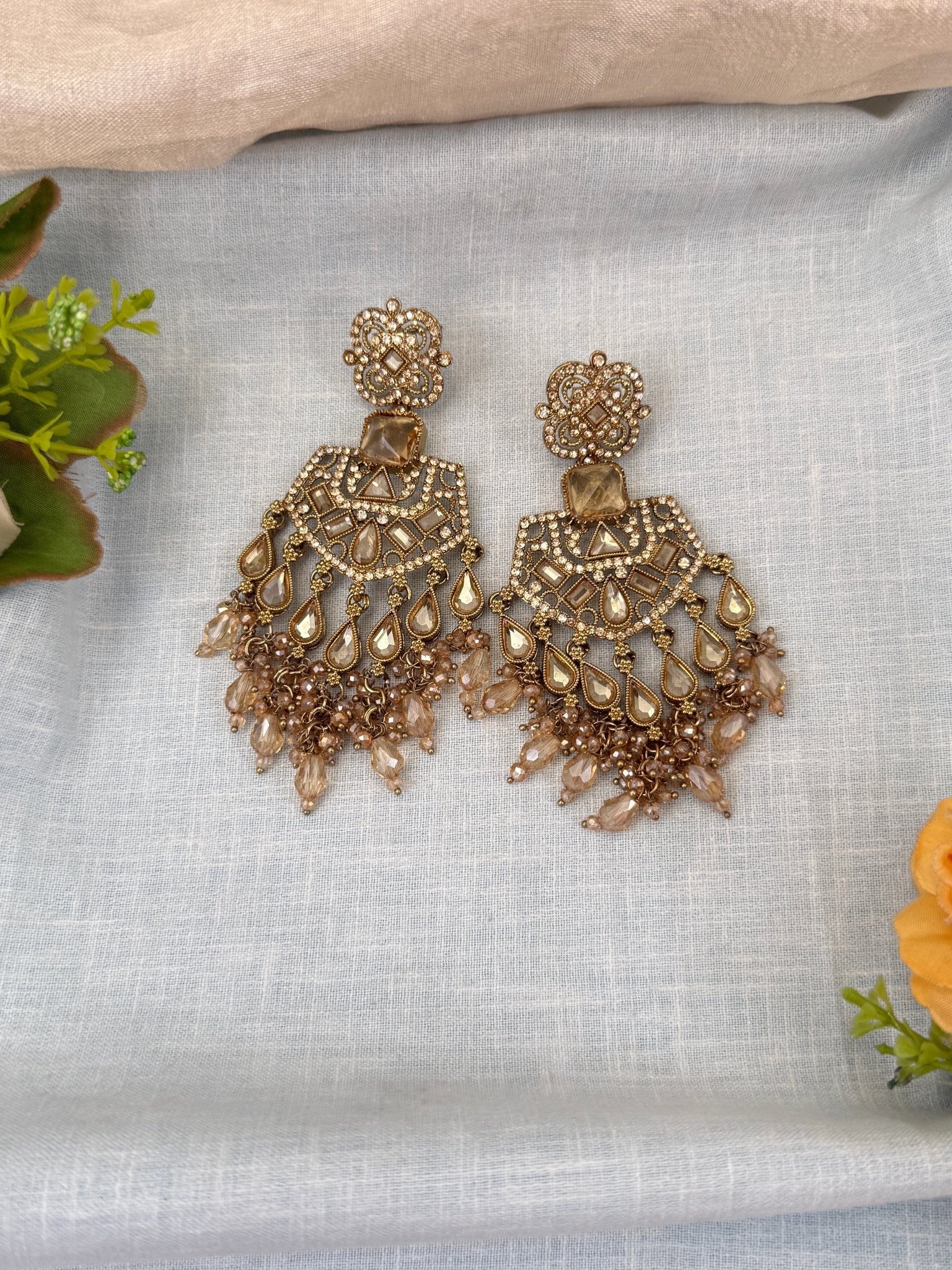 Royal Polki Stone Chandbali Earrings 0209 - Mahilas