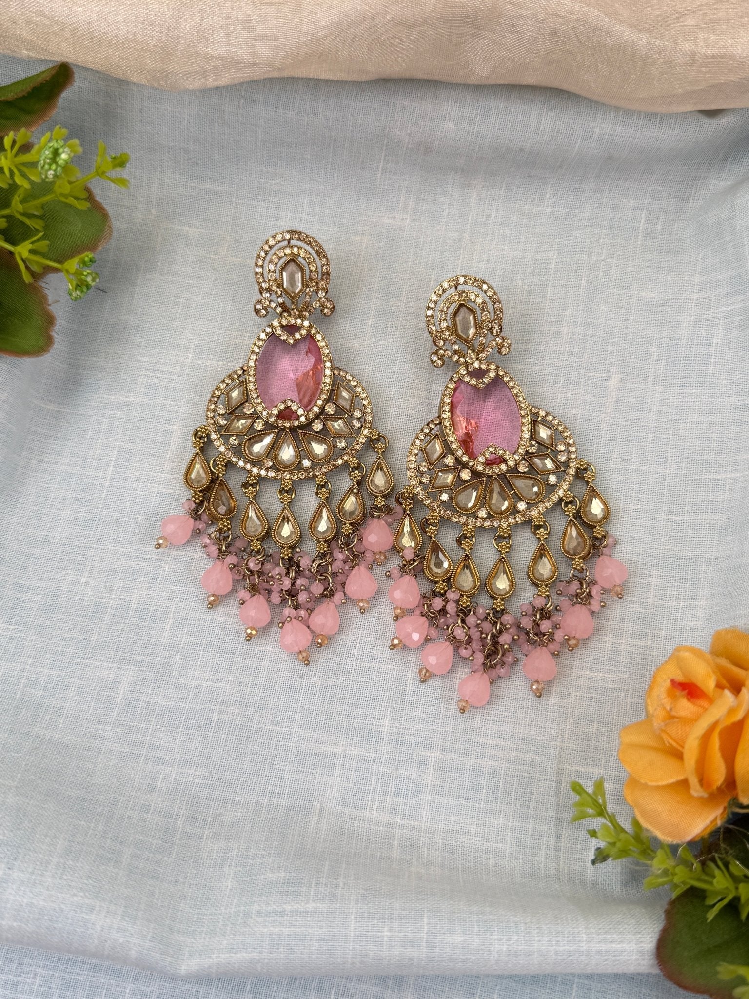 Royal Polki Stone Chandbali Earrings 0210 - Mahilas
