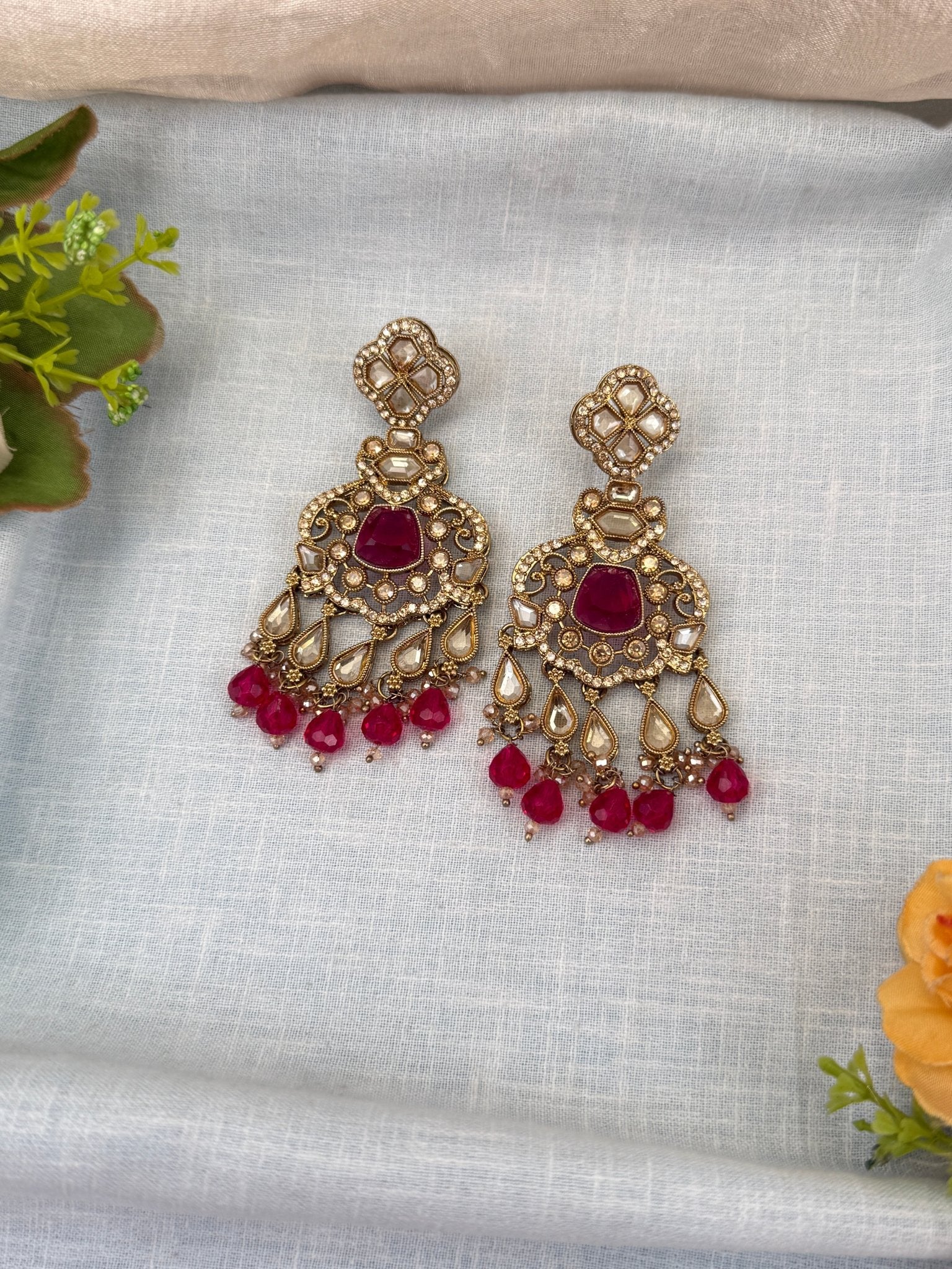 Royal Polki Stone Chandbali Earrings 0212 - Mahilas