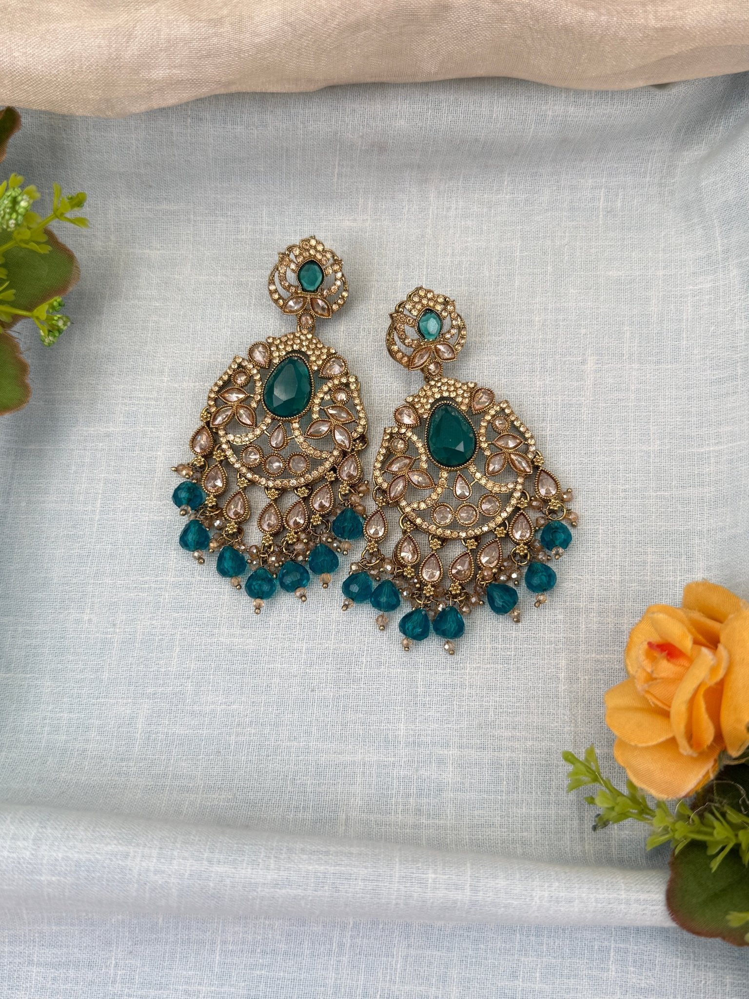 Royal Polki Stone Chandbali Earrings 0216 - Mahilas