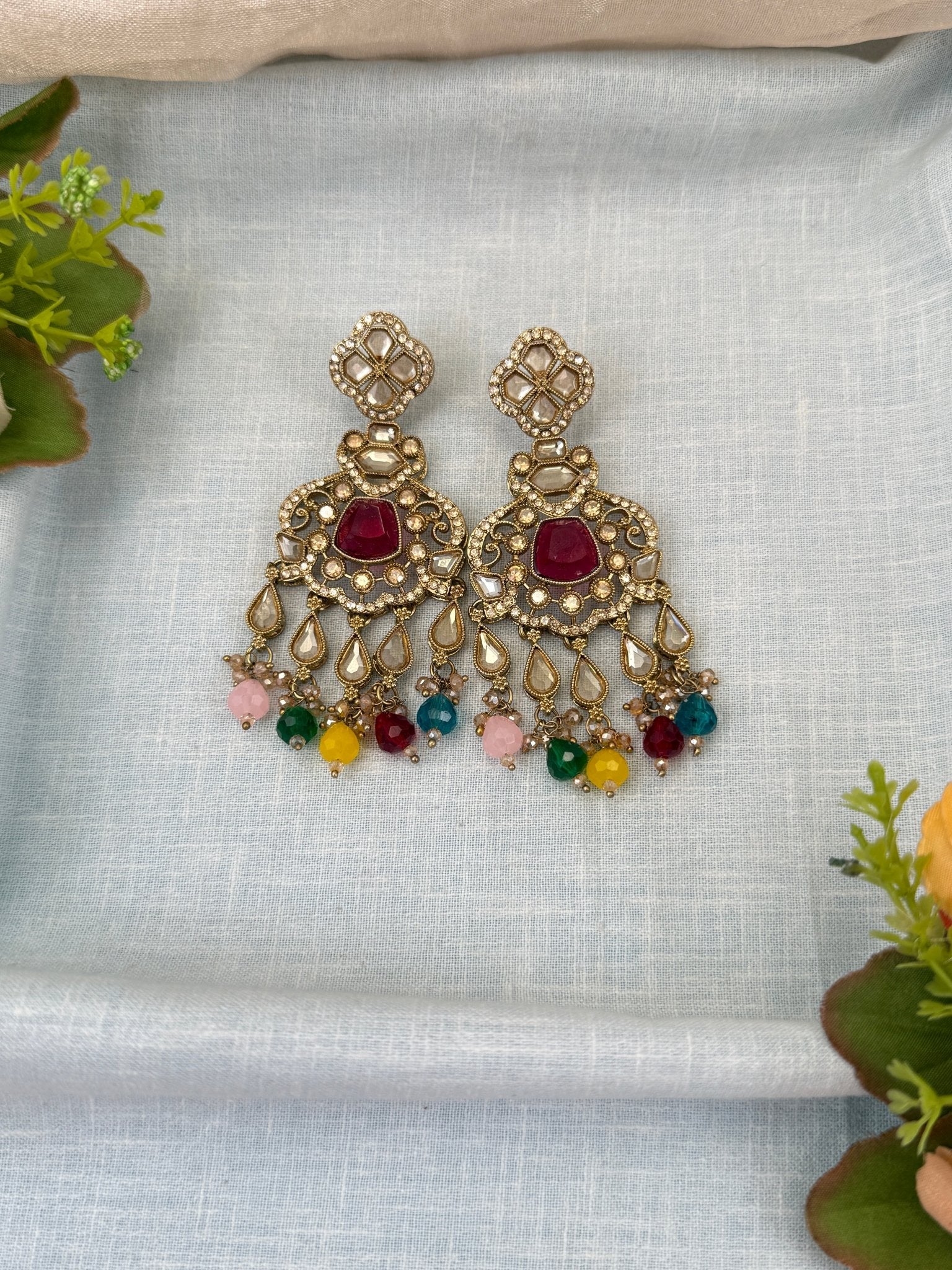 Royal Polki Stone Chandbali Earrings 0221 - Mahilas
