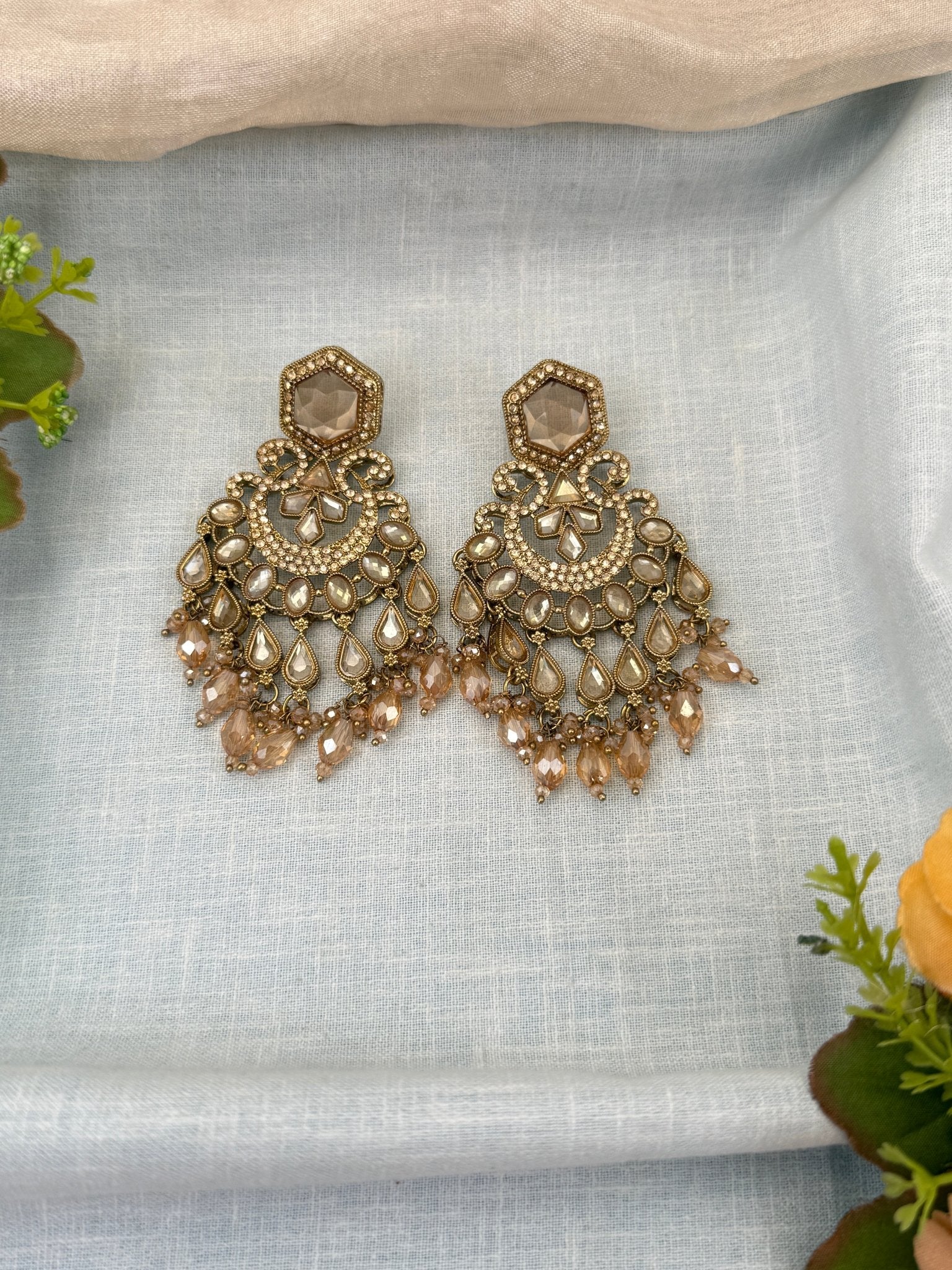 Royal Polki Stone Chandbali Earrings 0223 - Mahilas