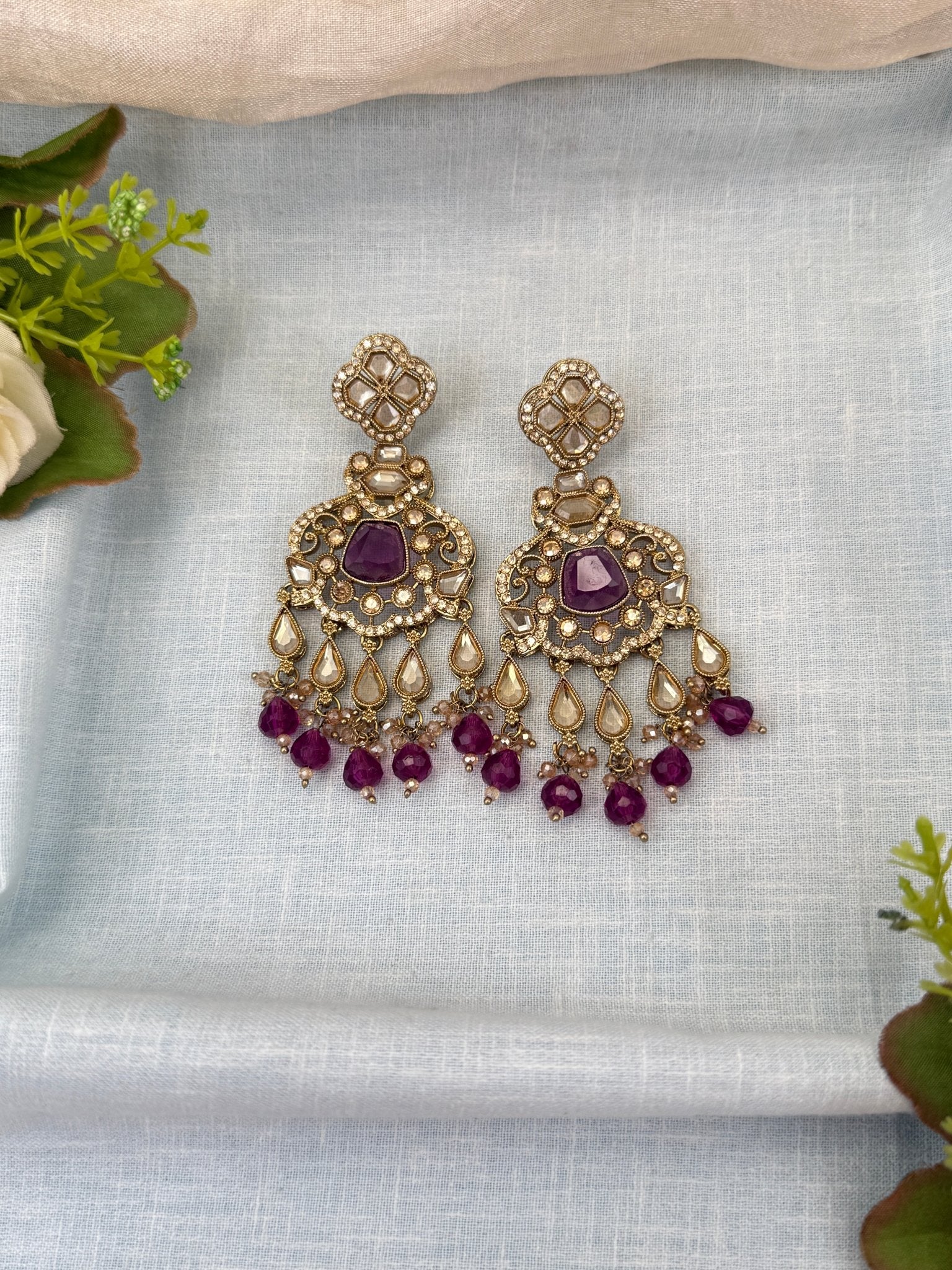 Royal Polki Stone Chandbali Earrings 0224 - Mahilas