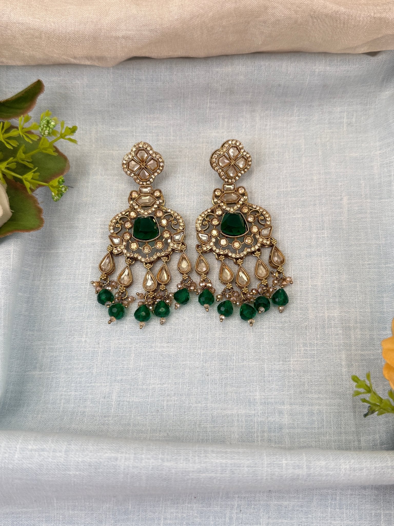 Royal Polki Stone Chandbali Earrings 0232 - Mahilas