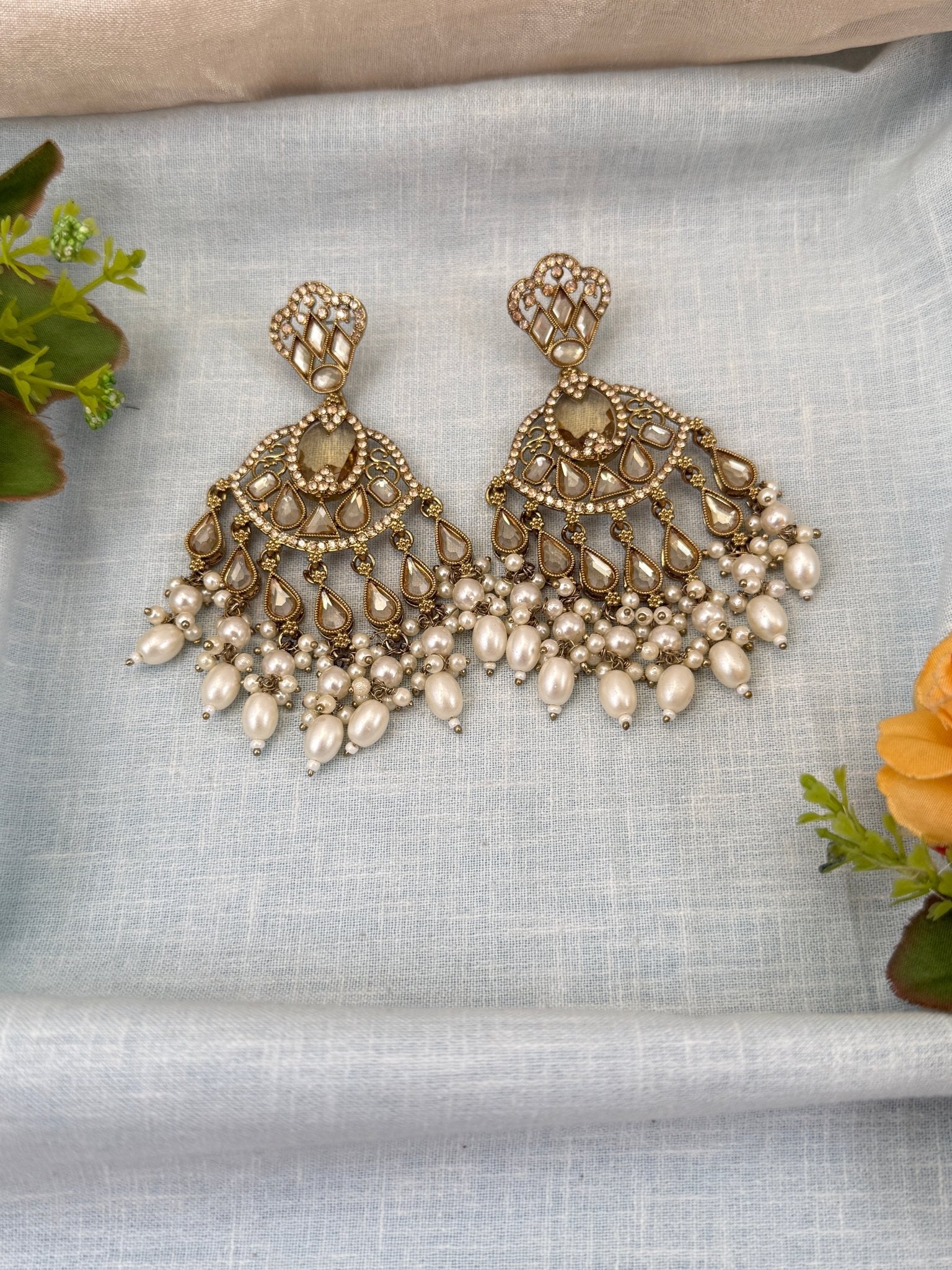 Royal Polki Stone Chandbali Earrings 0236 - Mahilas