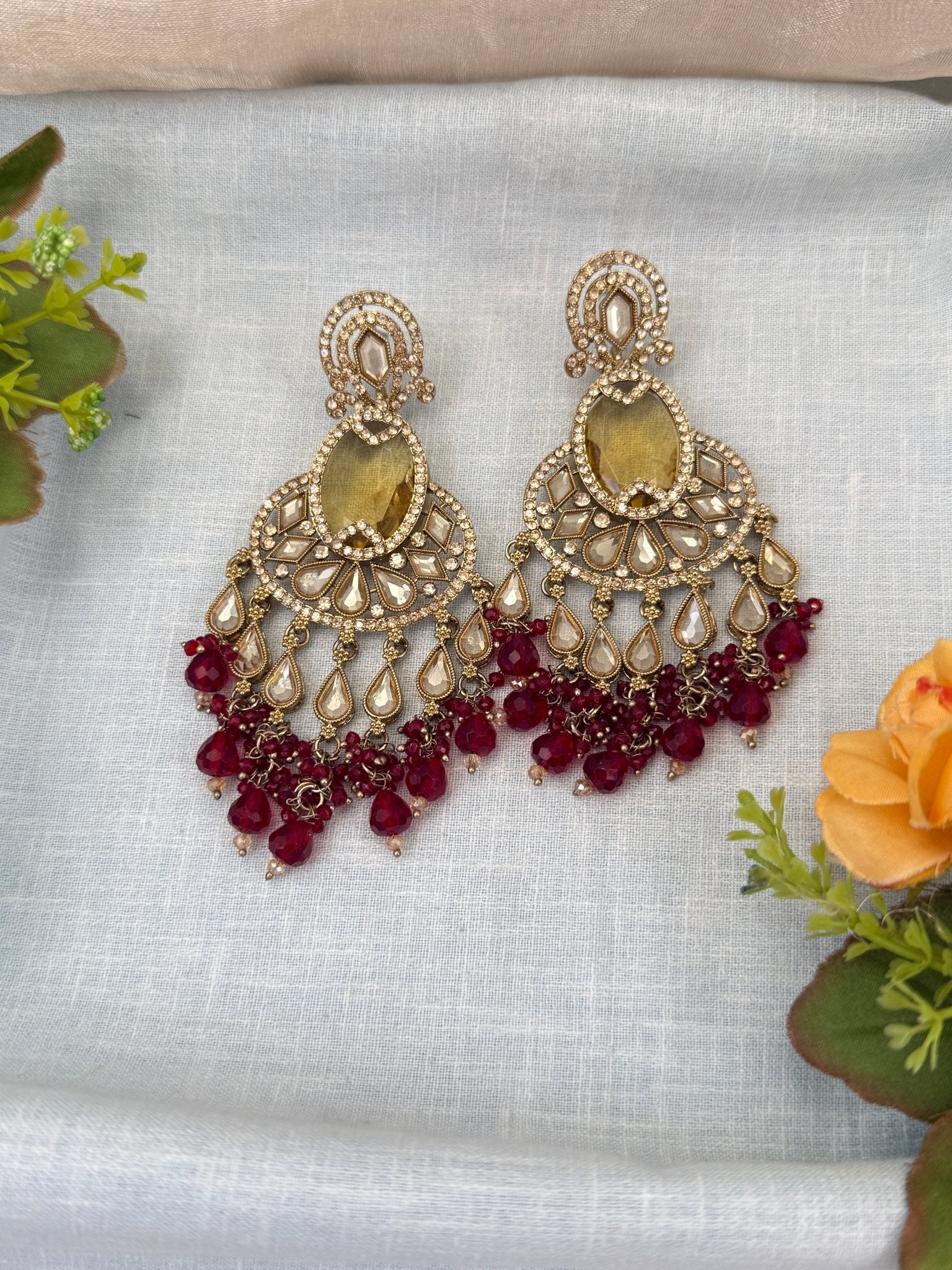 Royal Polki Stone Chandbali Earrings 0238 - Mahilas