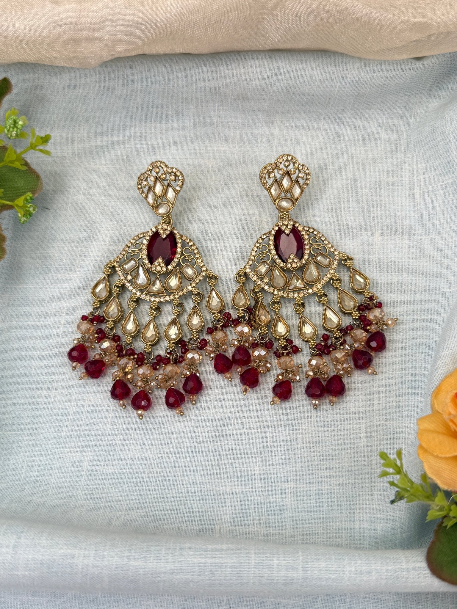Royal Polki Stone Chandbali Earrings 0244 - Mahilas