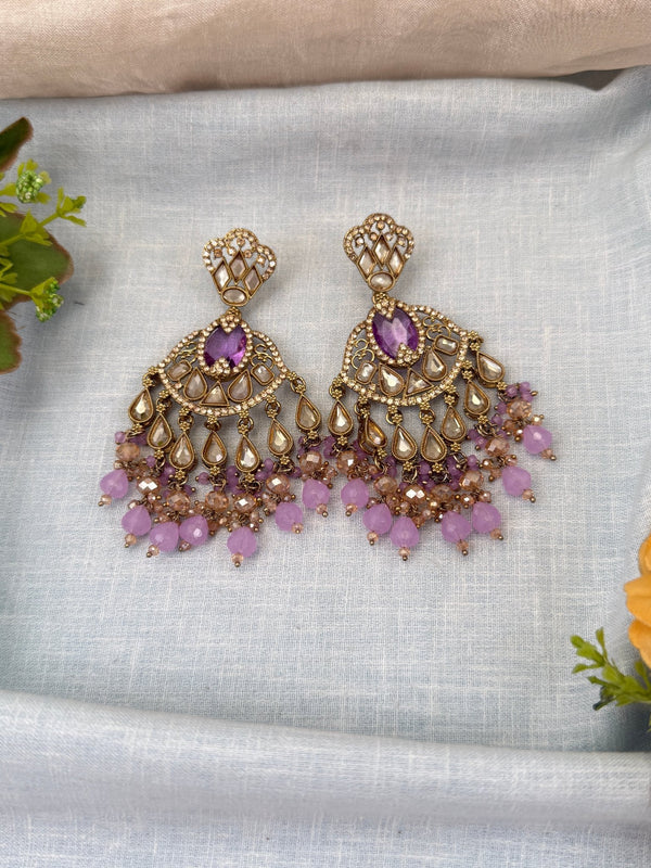 Royal Polki Stone Chandbali Earrings 0246