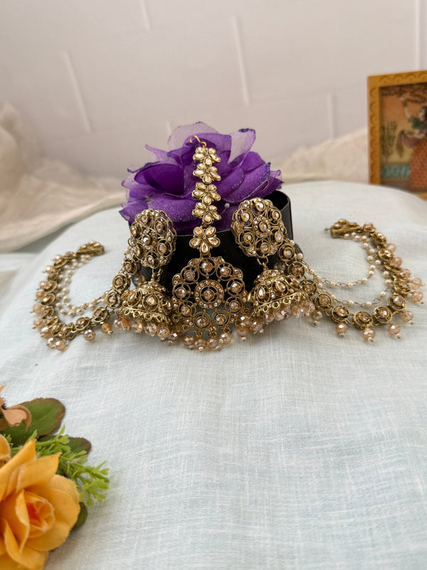 Royal Polki Style Jhumka with Maatal & Maang Tikka 0264