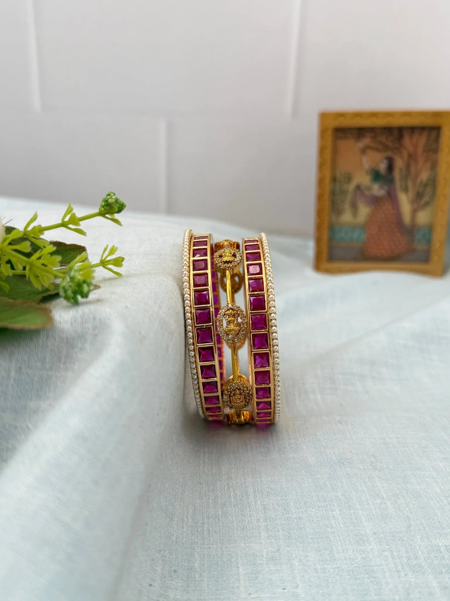 Royal Ruby Swarna & Antique Pearl Bangle Set 5250 - Mahilas