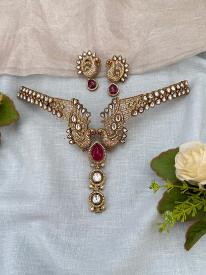 Royal Victorian Hasli Style Peacock Short Necklace Set 677 - Mahilas
