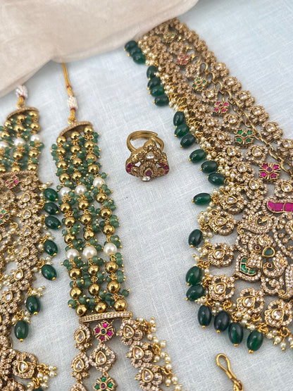 Royal Victorian Stone Layered Bridal Necklace Set 727 - Mahilas