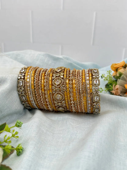 Royal Yellow Gold Glass & Victorian Stone Bridal Bangle Set 5263 - Mahilas