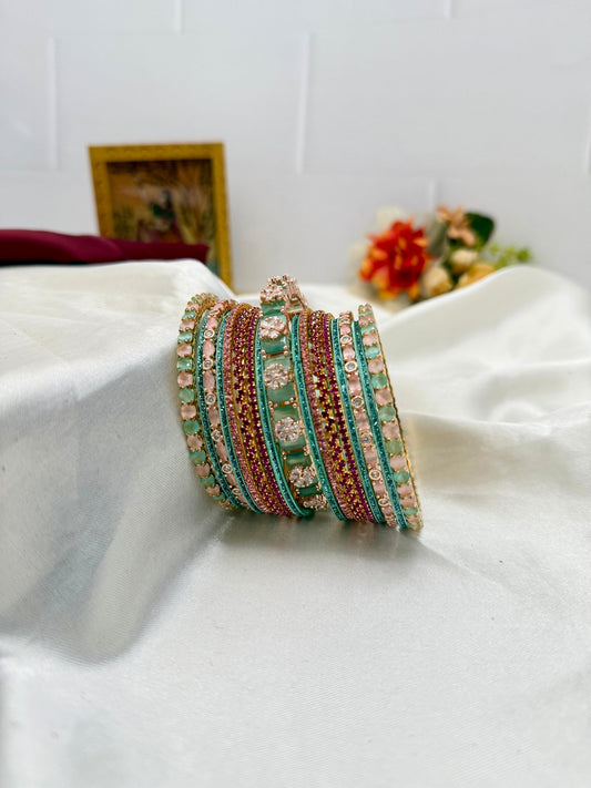 Sea Green Blue Premium Designer Bridal Bangle Set 5073 - Mahilas