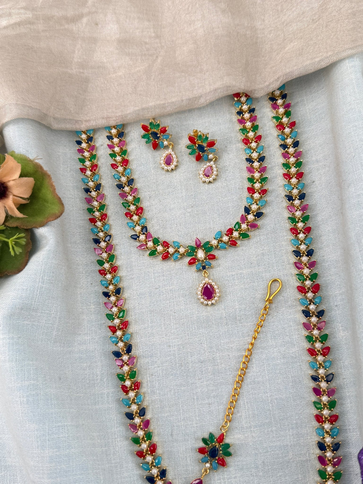 Semi Bridal Pearl Stone Necklace Set | Combo | 001 - Mahilas