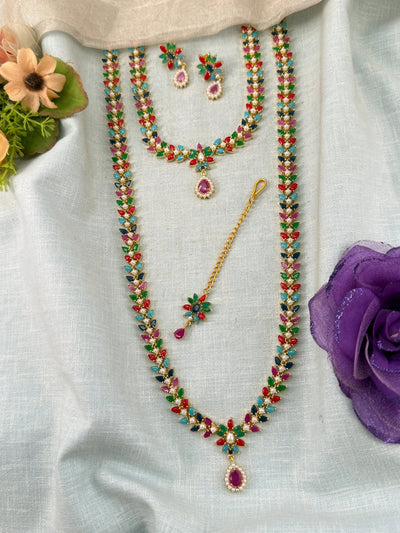 Semi Bridal Pearl Stone Necklace Set | Combo | 001 - Mahilas