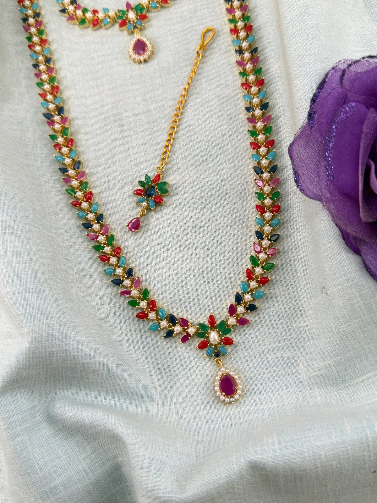 Semi Bridal Pearl Stone Necklace Set | Combo | 001 - Mahilas