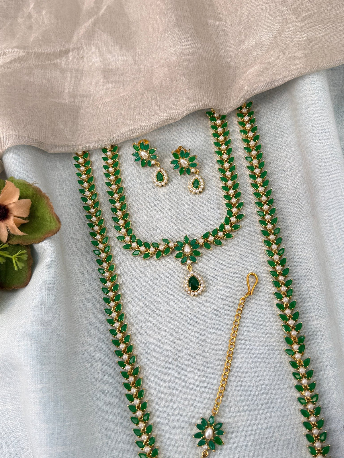 Semi Bridal Pearl Stone Necklace Set | Combo | 002 - Mahilas