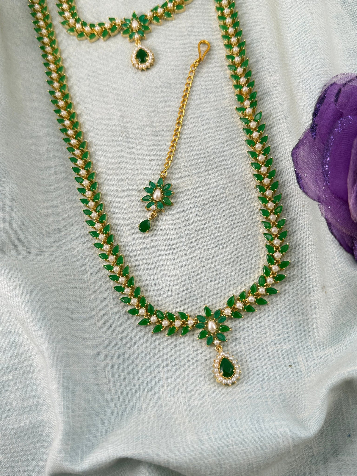 Semi Bridal Pearl Stone Necklace Set | Combo | 002 - Mahilas