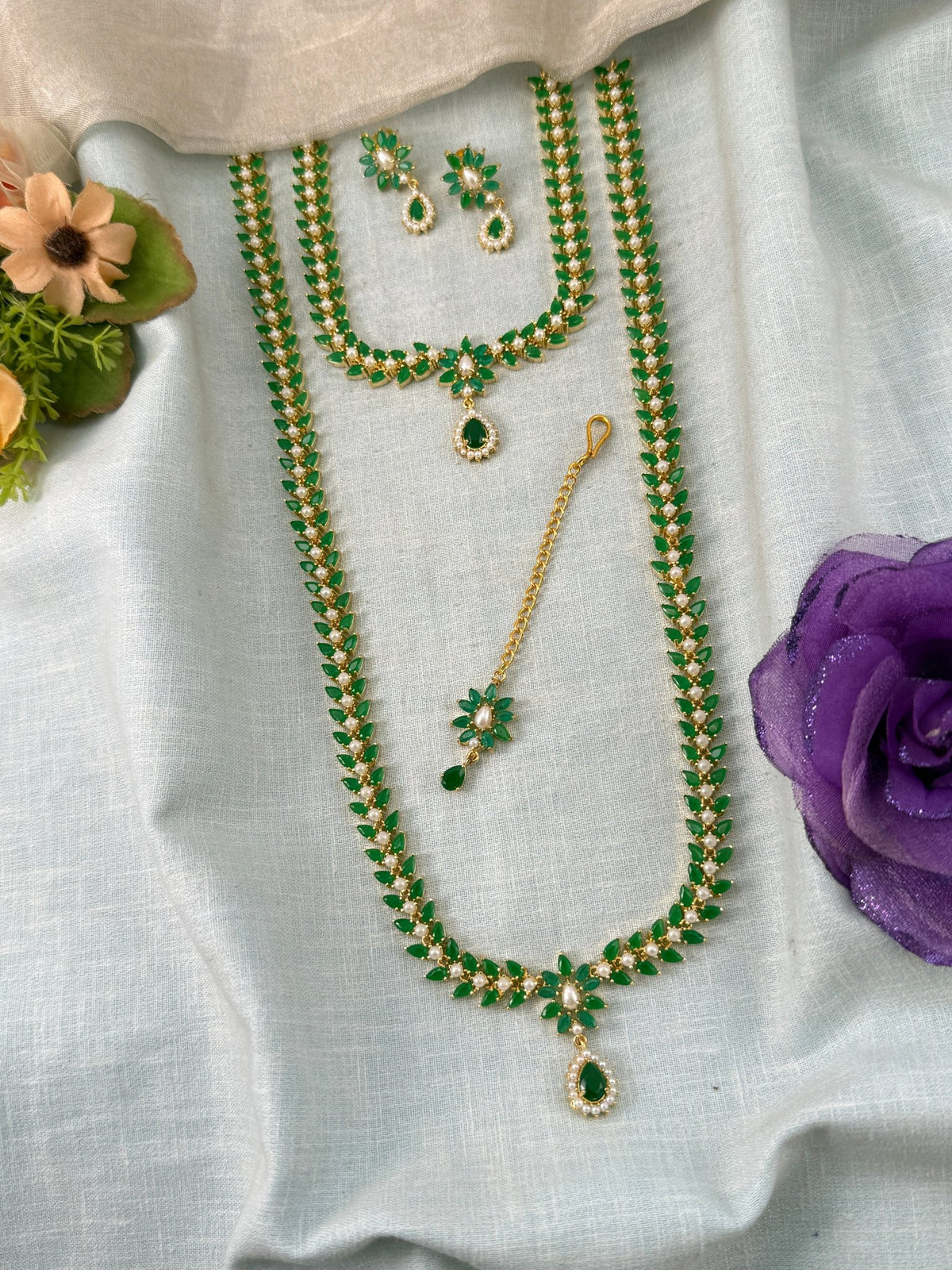 Semi Bridal Pearl Stone Necklace Set | Combo | 002 - Mahilas