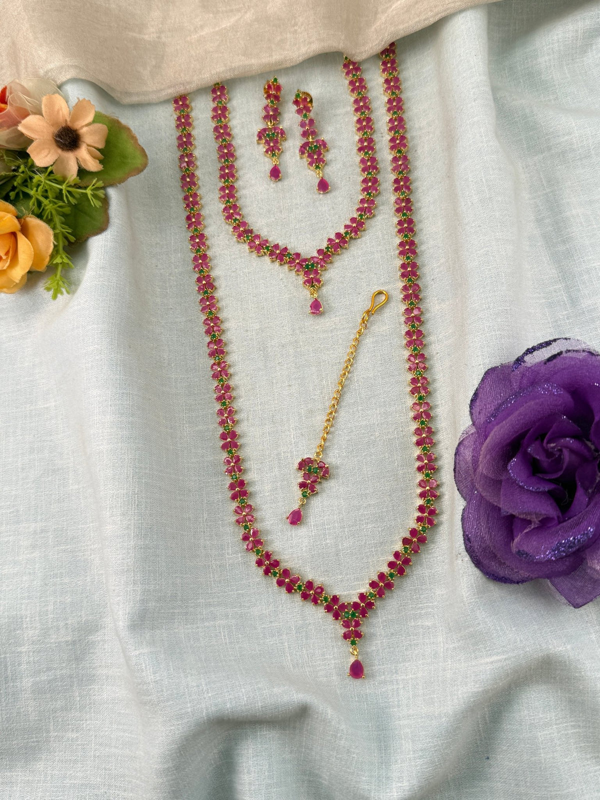 Semi Bridal Pearl Stone Necklace Set | Combo | 004 - Mahilas