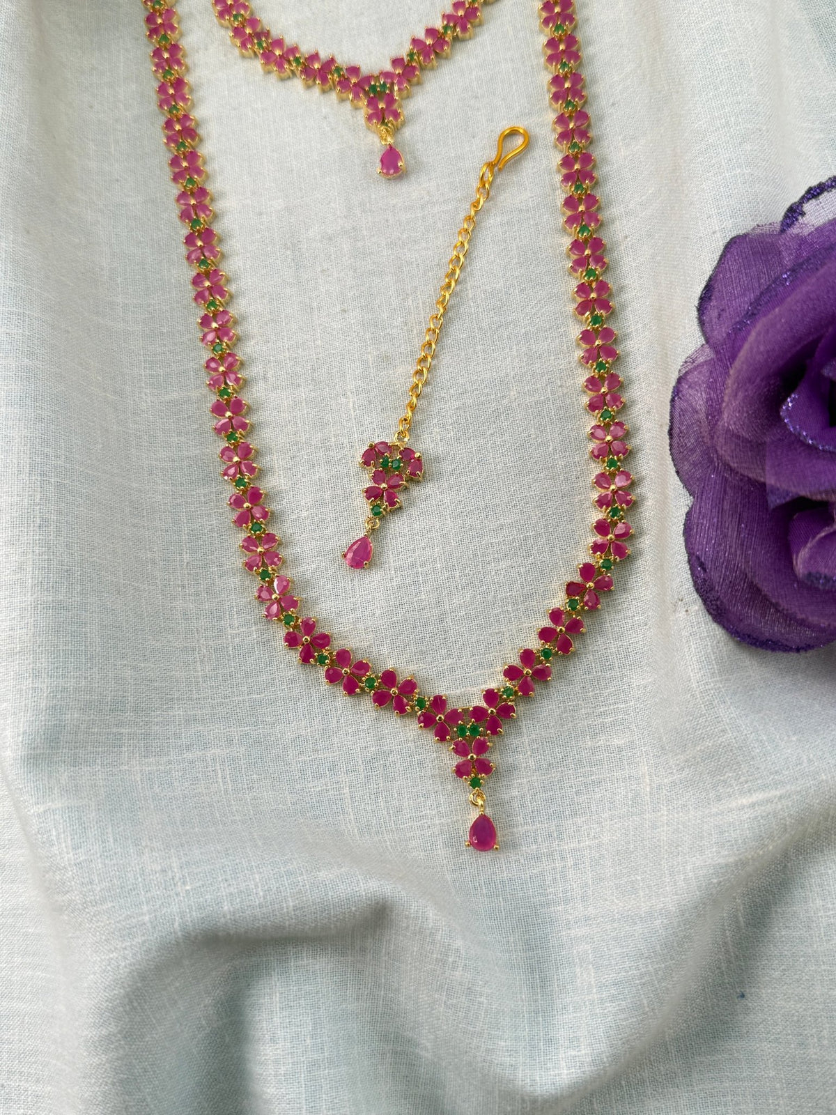 Semi Bridal Pearl Stone Necklace Set | Combo | 004 - Mahilas
