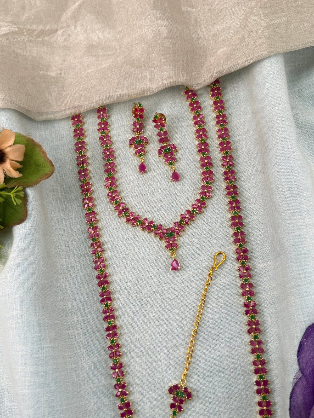 Semi Bridal Pearl Stone Necklace Set | Combo | 004 - Mahilas