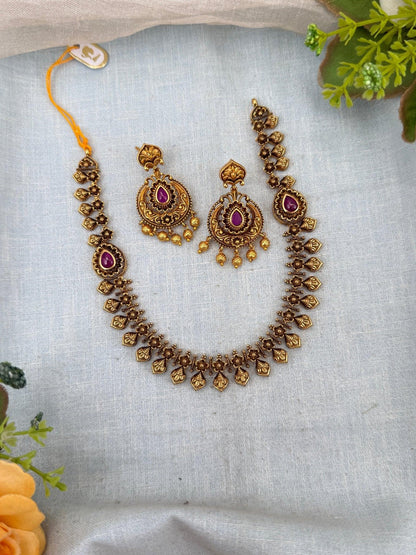 Simple Antique Short Necklace Set 0169 - Mahilas