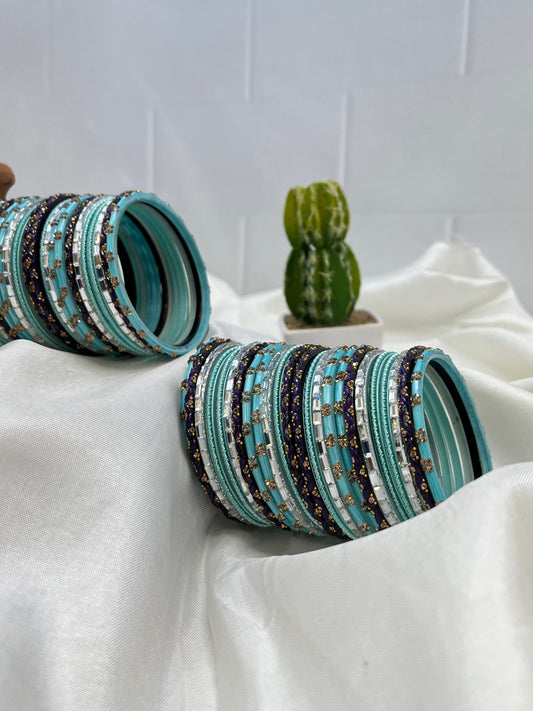 Sky Blue and Jamoon Glass Bangle Set 5009 - Mahilas