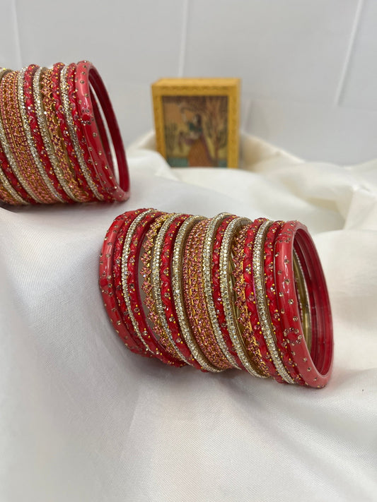 Strawberry Red Glass Bangle Set 5007 - Mahilas