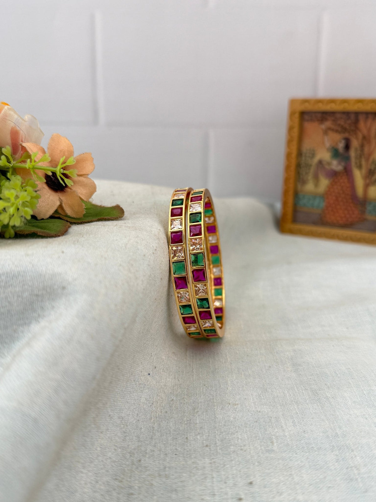 Swarna Gold Like Stone Bangles | Set of 2| B0090 - 5 Color Options - Mahilas