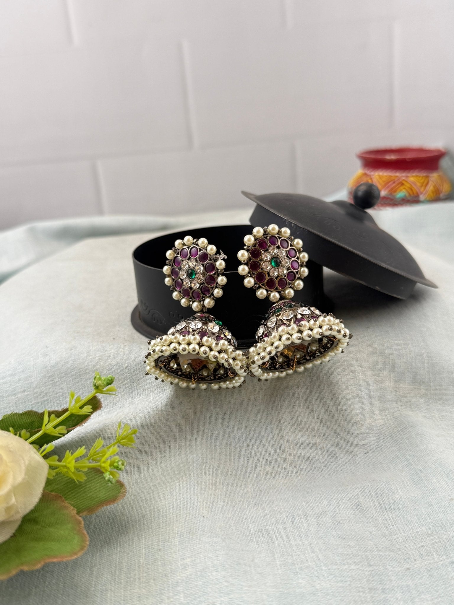 Temple Jhumka Dark Antique Pure Brass | 006 - Mahilas