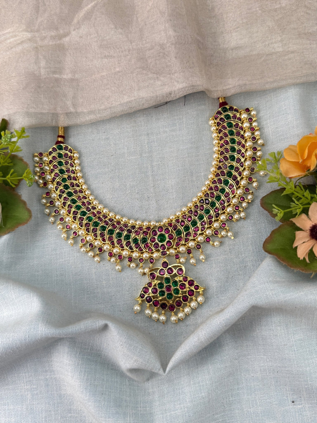 Temple Short Necklace In Pure Brass | Bharatanatyam-002 - Mahilas