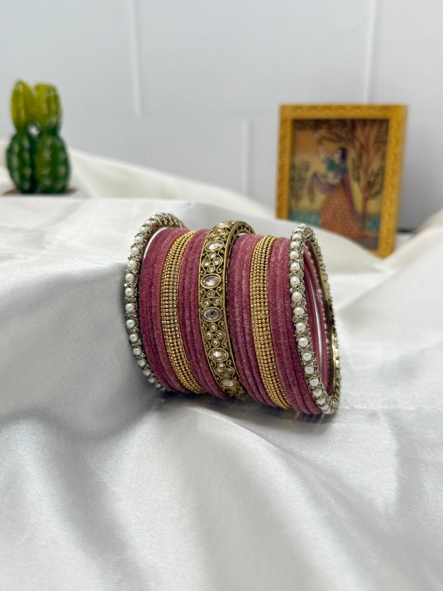 Velvet & Polki Gold Bridal Premium Bangle Set 5070 - 2 colours - Mahilas